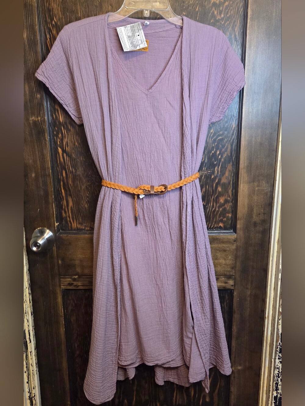 NWT Artisan Cotton Muslin Set: Sleeveless Dress & Short Sleeve Duster Coat, 🪻